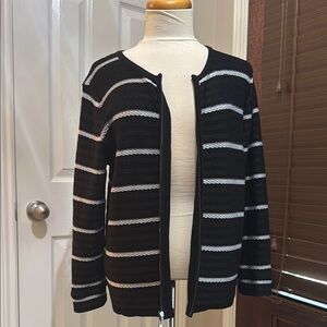 Jones New York Black and Silver Striped Jacket Size L